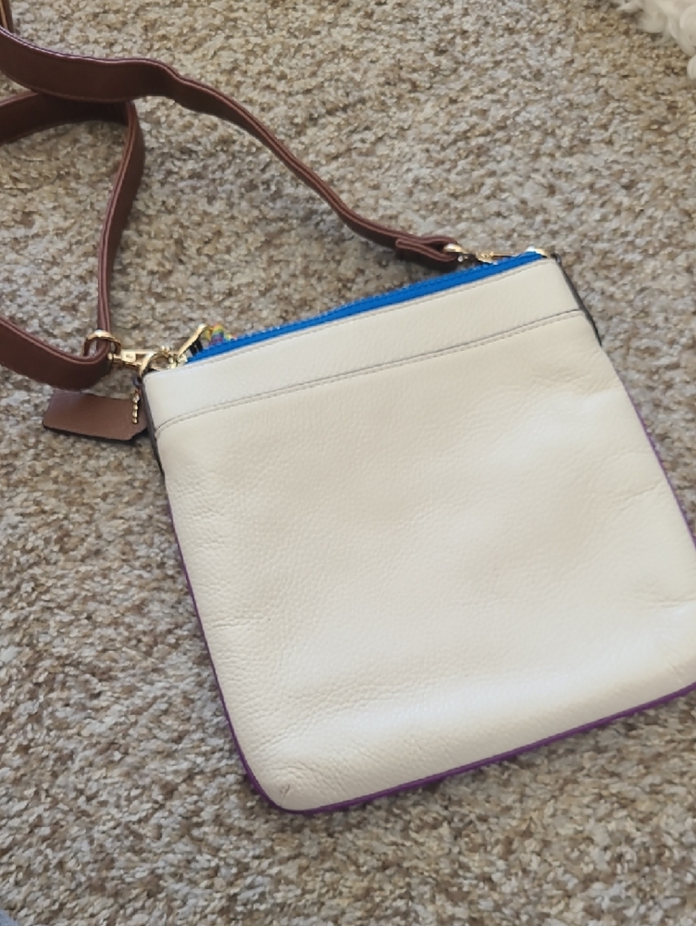 Coach White Leather Crossbody with Rainbow Logo and Brown Strap - Picture 7 of 10